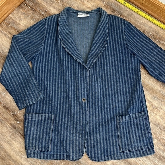 VTG Raphael Lorenzo Womens Blazer Boxy Jacket Denim Pinstriped Size 3X 90s Y2K - Picture 9 of 15